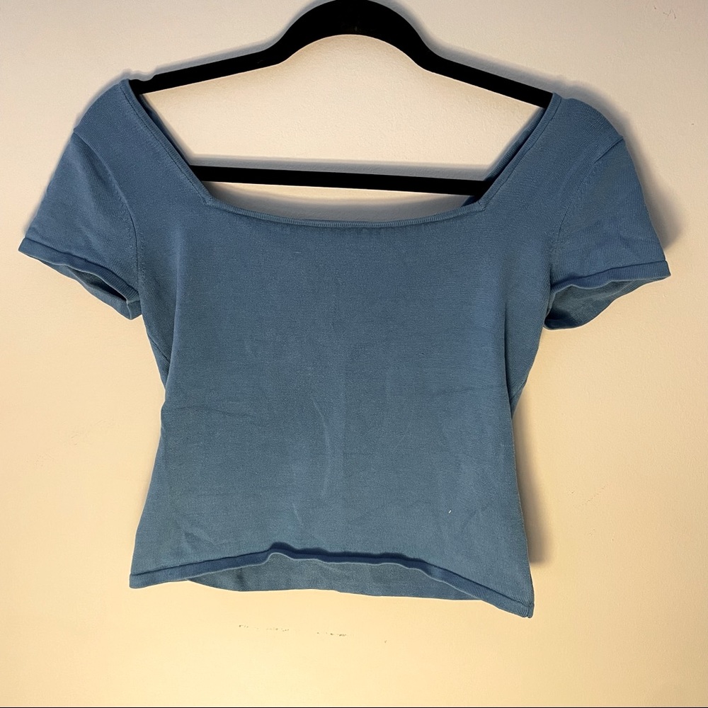 Blue square neck shirt